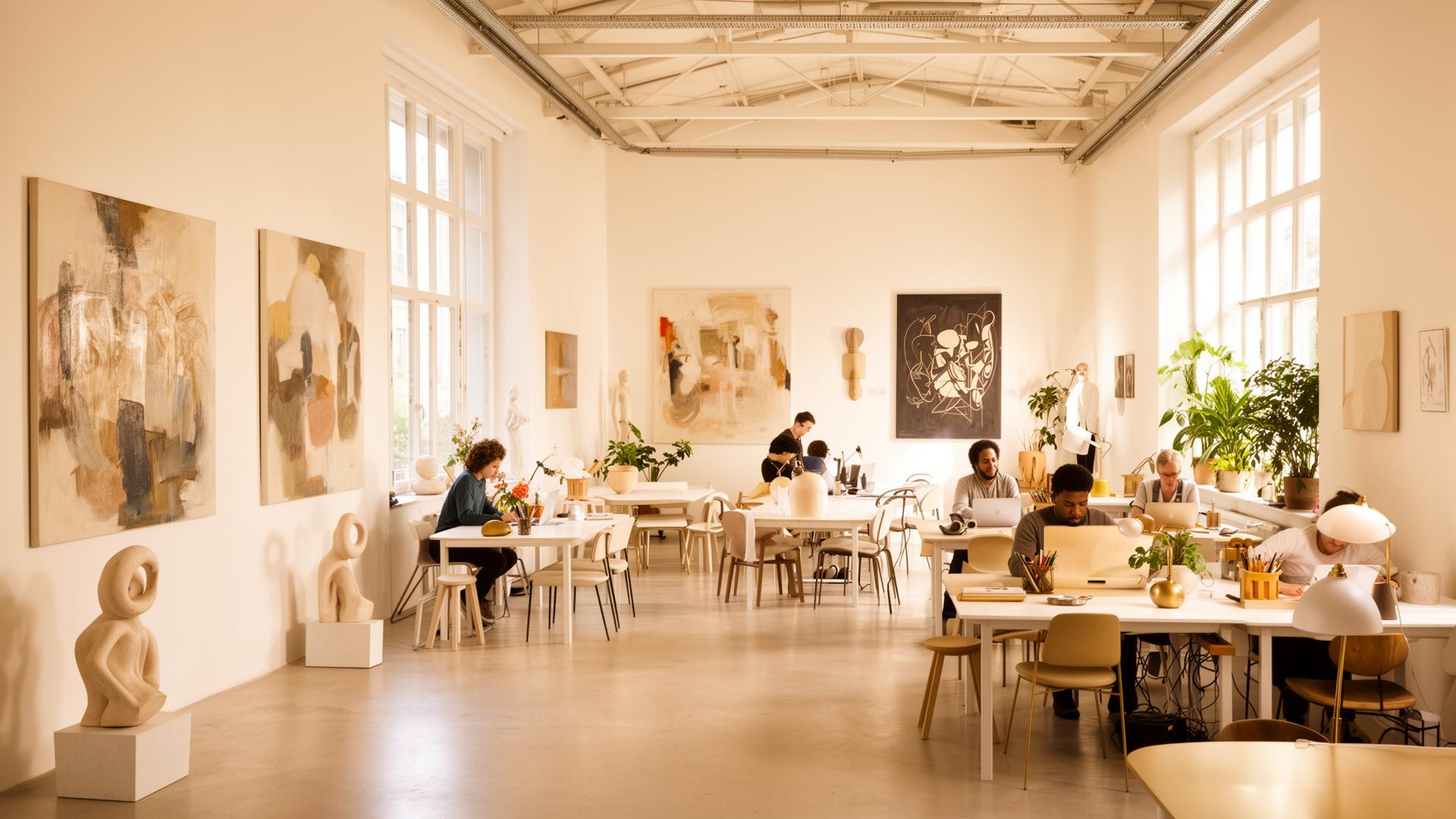 Großraumbüro mit Kunst an der Wand